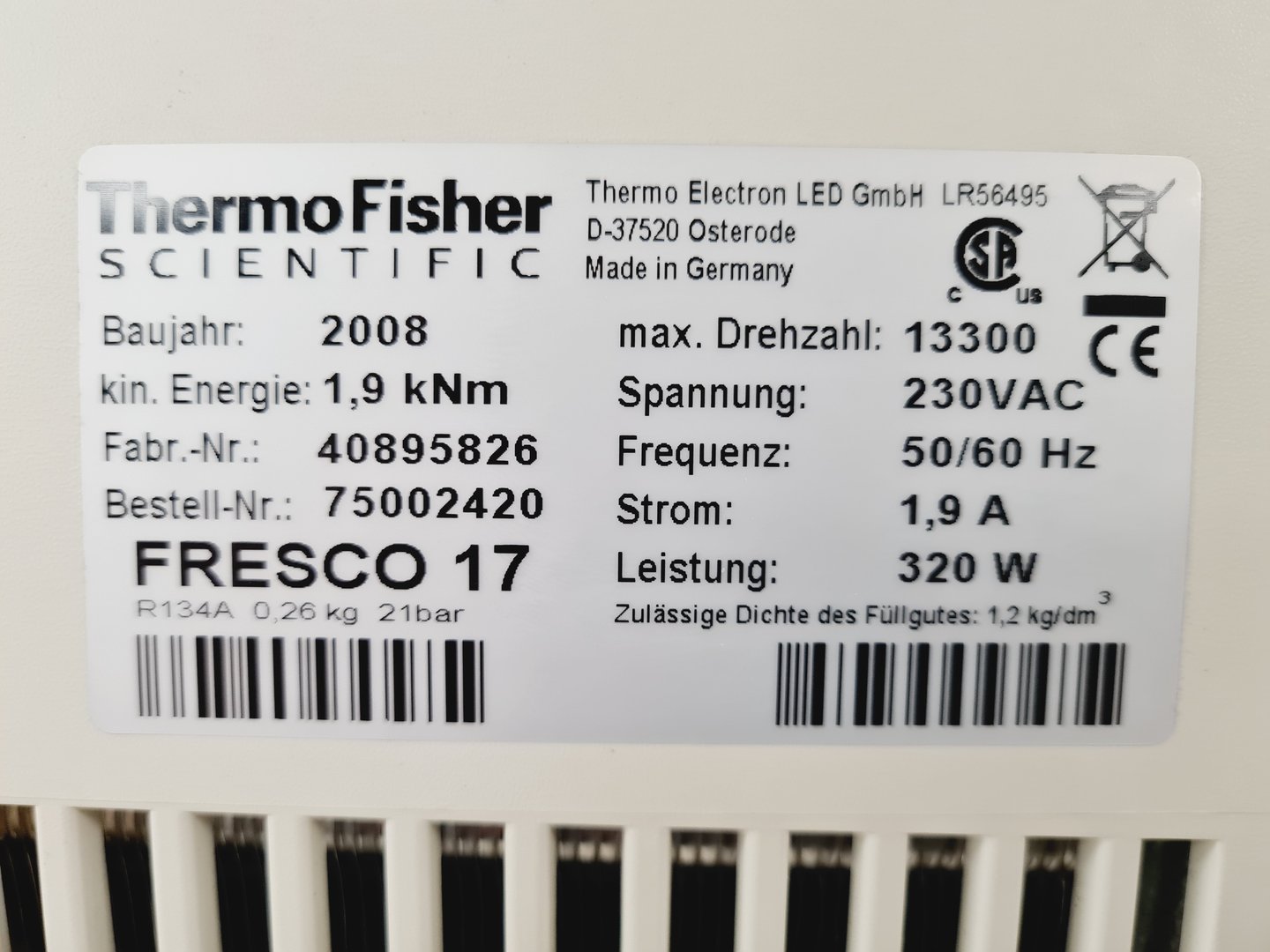 Image of Thermo Fisher Heraeus Fresco 17 Benchtop Centrifuge & 13000rpm Rotor Lab