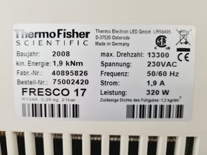 Thumbnail image of Thermo Fisher Heraeus Fresco 17 Benchtop Centrifuge & 13000rpm Rotor Lab