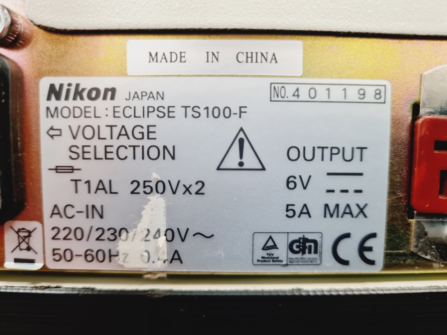 Image of Nikon Eclipse TS100 Inverted Fluorescence Microscope with 4 x LWD Objectives Lab