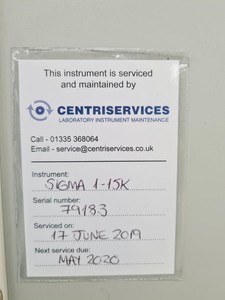 Thumbnail image of Sigma 1-15K Benchtop Refrigerated Centrifuge Lab Spares/Repairs