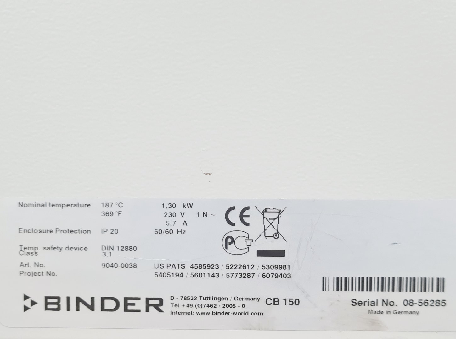 Image of Binder  CO2 Laboratory Incubator Model CB 150 Lab