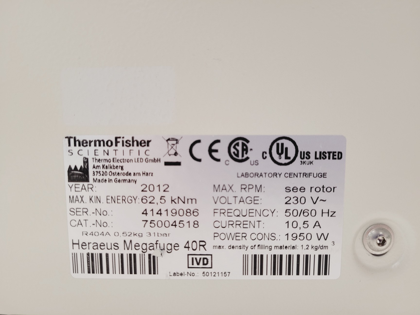 Image of Thermo Scientific Heraeus Megafuge 40R Laboratory Centrifuge Lab