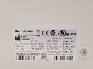 Thumbnail image of Thermo Scientific Heraeus Megafuge 40R Laboratory Centrifuge Lab