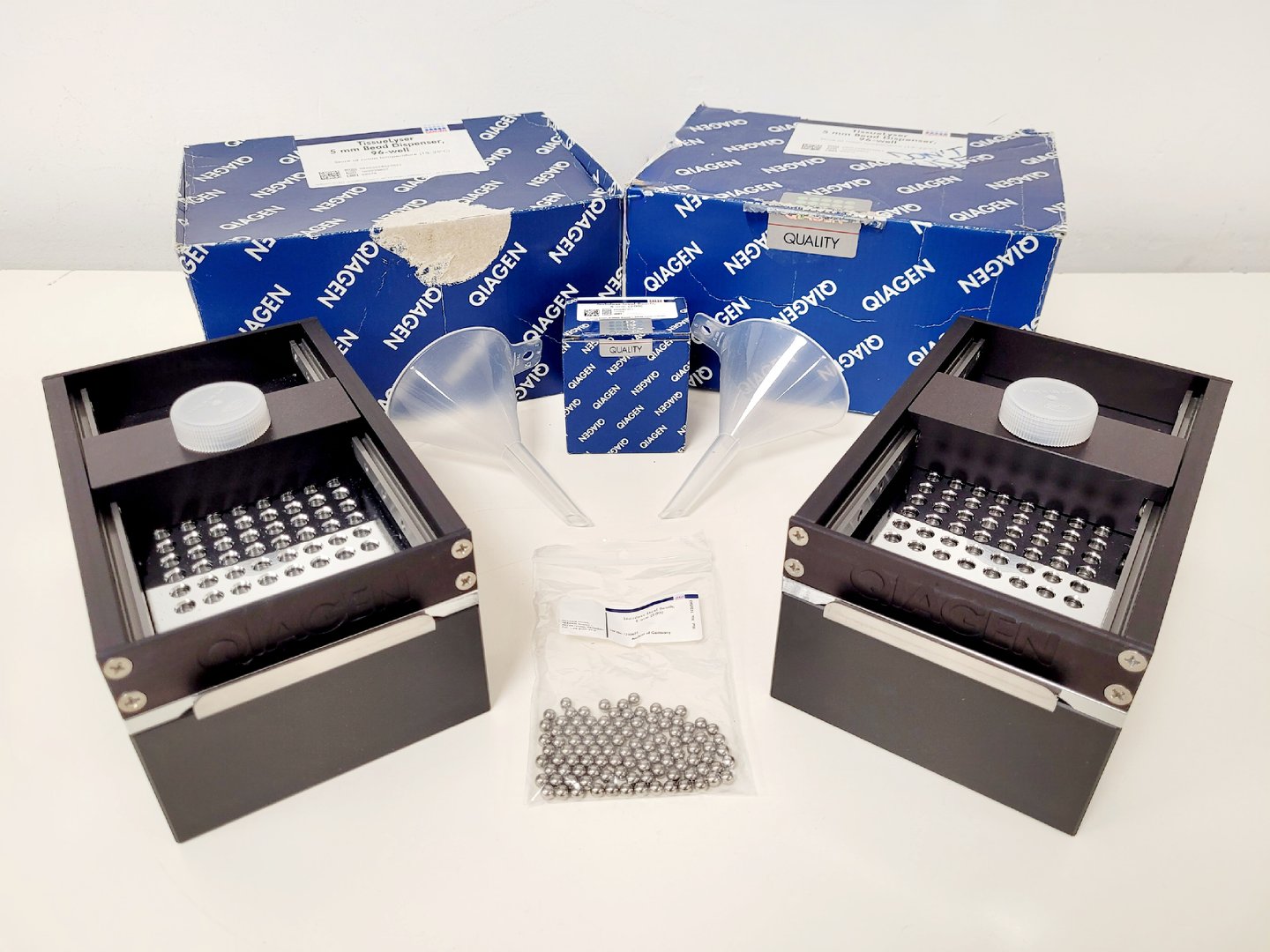Image of Pair of Qiagen Tissuelyser 5mm Bead Dispenser 96 Well lab