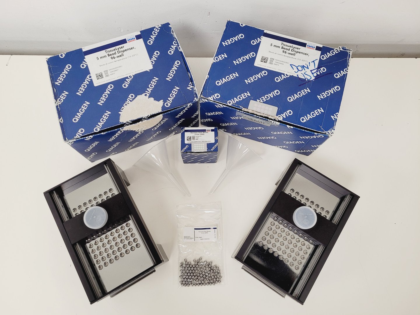 Image of Pair of Qiagen Tissuelyser 5mm Bead Dispenser 96 Well lab