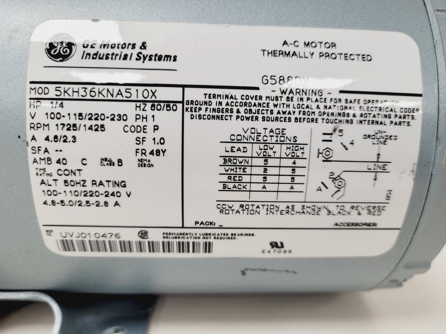 Image of Gast Vacuum Pump Model 0523-V125Q-G588DX
