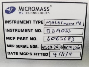 Thumbnail image of Waters Maldi Micro MX Mass Spectrometer No Laser Spares/Repair Lab