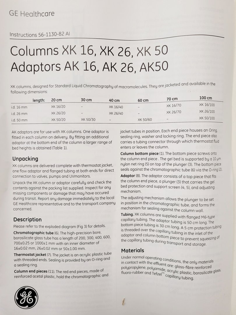 Image of Pharmacia Biotech Chromatography Column XK 50 20 Lab
