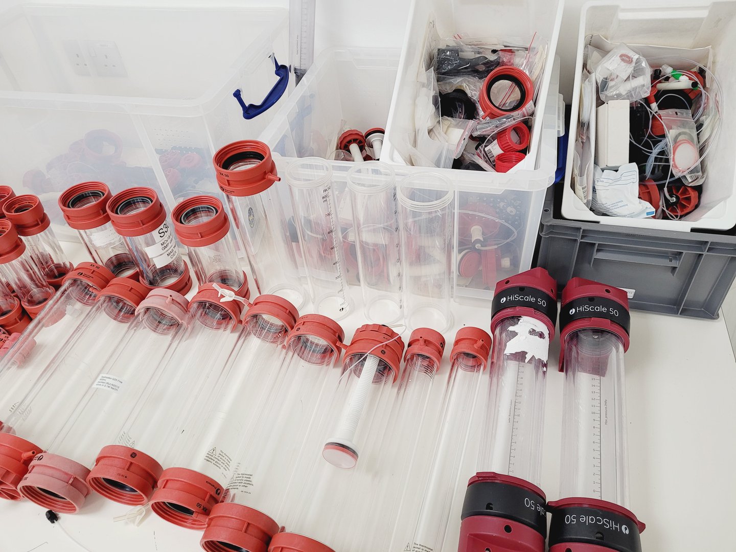 Image of Pharmacia Biotech Chromatography Column XK and GE HiScale Assorted Parts
