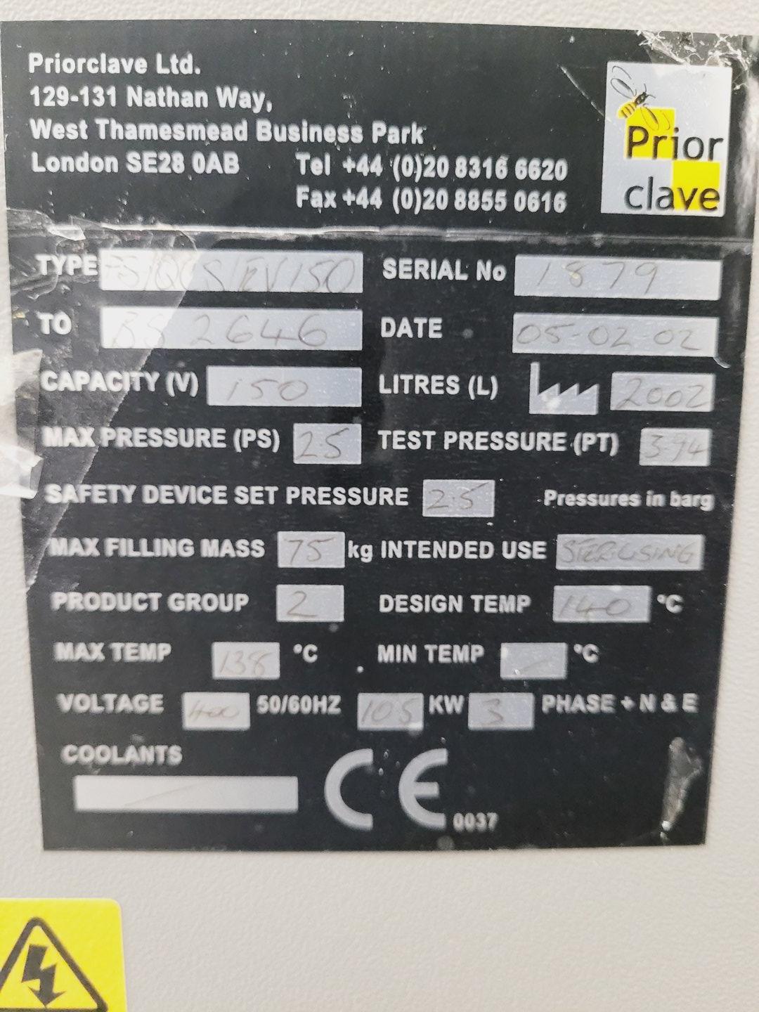 Image of Priorclave PS/QCS/EV150 Top Loading Autoclave Lab Spares/Repairs