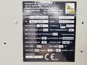 Thumbnail image of Priorclave PS/MID/C40 Front-Loading Autoclave Lab