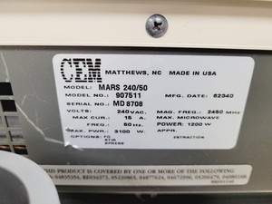 Thumbnail image of CEM Mars Xpress 240/50 Model no. 907511 Synthesis Microwave Oven Lab