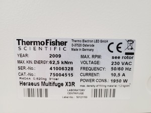 Thumbnail image of Thermo Fisher Scientific Heraeus Multifuge X3R with Rotor & Many Accessories 