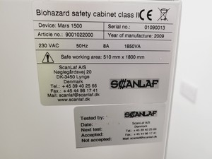 Thumbnail image of Scanlaf Mars 1500 Class 2 Biohazard Safety Cabinet with Stand Lab