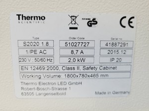 Thumbnail image of Thermo Scientific Safe 2020 Class 2 Safety Cabinet S2020 1.8 Lab