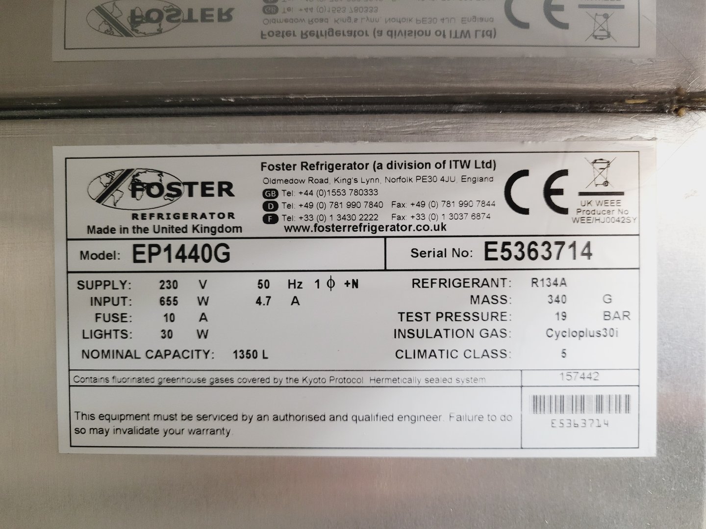 Image of Foster Eco Pro G2 Laboratory Refrigerator Model 10-494 EP1440G Lab Spares/Repair