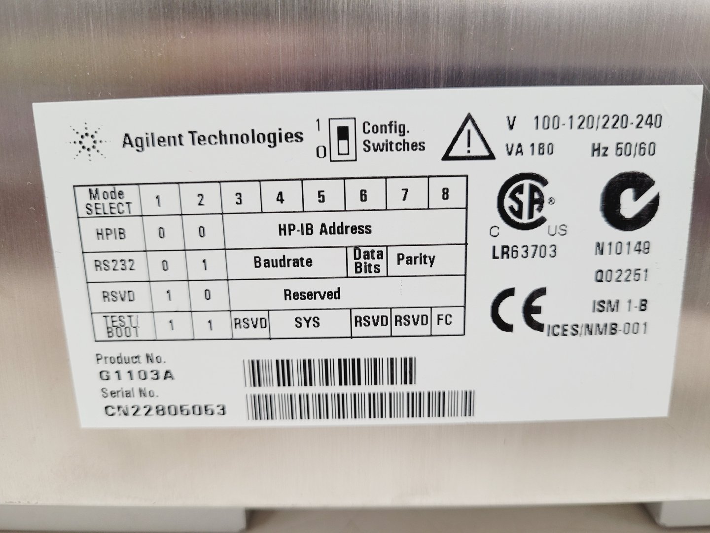 Image of Agilent 8453 UV/VIS Spectrophotometer G1103A with Keypad G1819A Lab