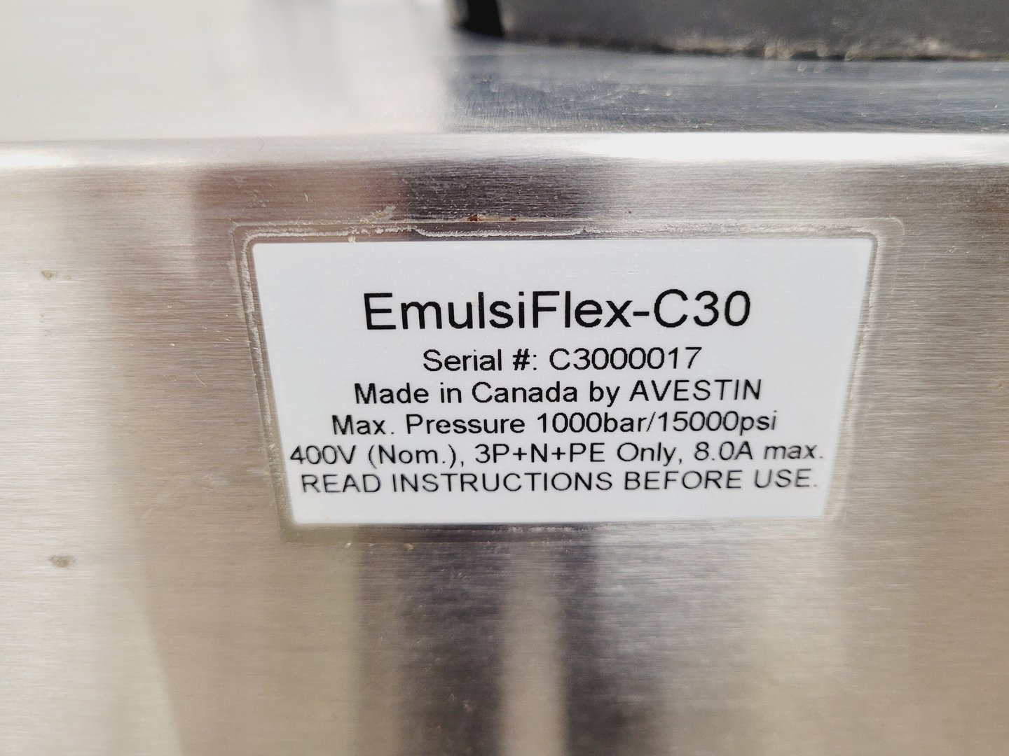 Image of Avestin EmulsiFlex-C30 High Pressure Homogeniser