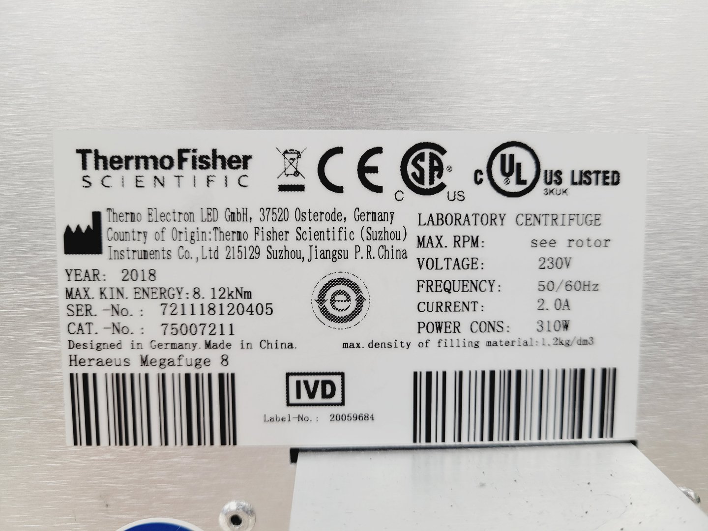 Image of Thermo Scientific Heraeus Megafuge 8 Centrifuge with 4500rpm Rotor LAb
