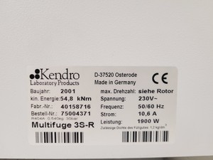 Thumbnail image of Kendro Heraeus Multifuge 3 S-R Benchtop Centrifuge with 6445 4600rpm Rotor Lab