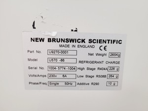 Thumbnail image of New Brunswick Scientific U570-86 Ultra Low Temperature Freezer Lab