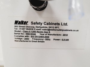 Thumbnail image of Walker Class 2 II Microbiological Safety Cabinet Class II 1290 Recirc Gen 6