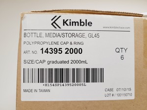 Thumbnail image of Job Lot of 45 Boxes of 6 Media Bottles Kimax ISO, GL45, 2000 ml, Blue PP Cap