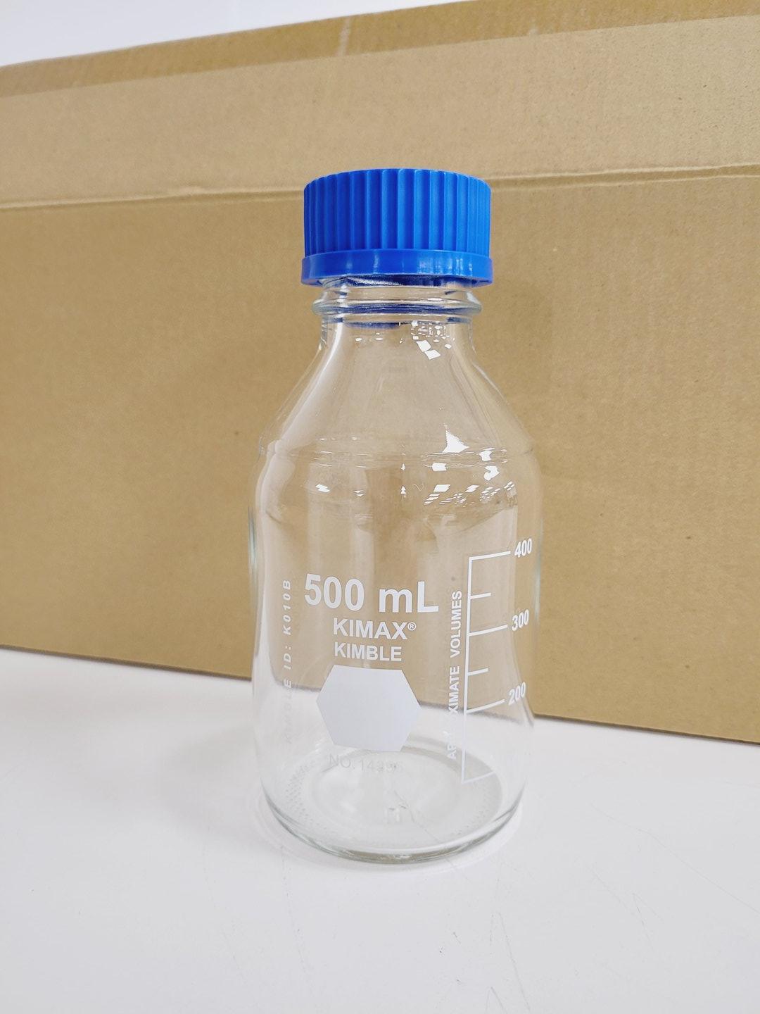 Image of Job Lot of 72 Boxes of 10 Media Bottles Kimax ISO, GL45, 500 ml, Blue PP Cap 