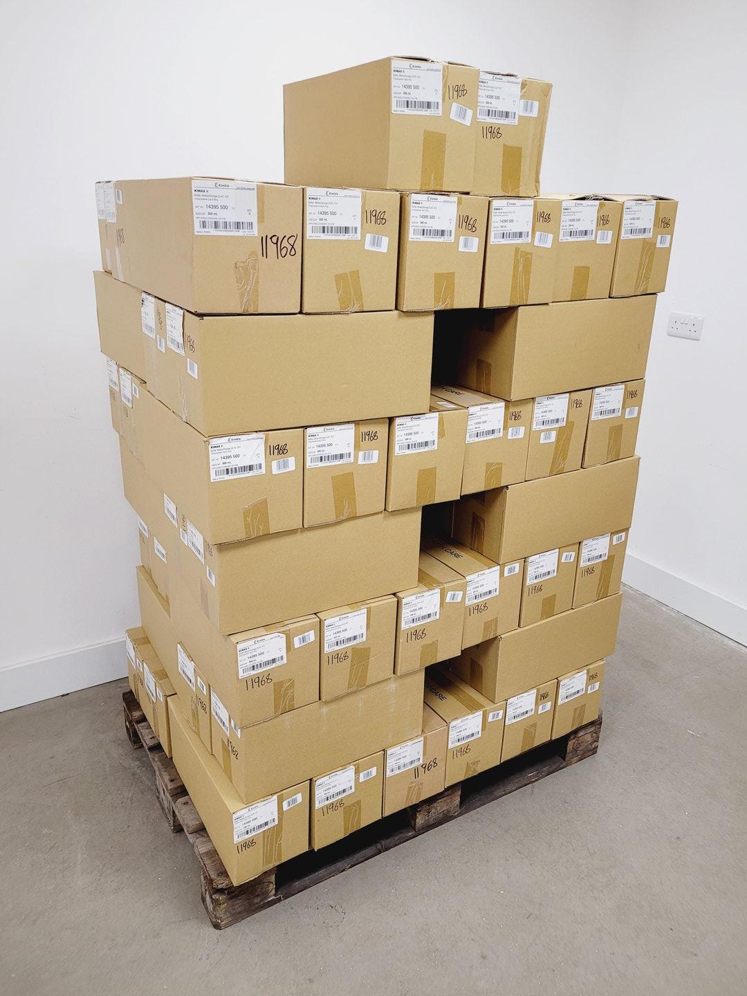 Image of Job Lot of 72 Boxes of 10 Media Bottles Kimax ISO, GL45, 500 ml, Blue PP Cap 