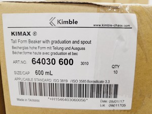 Thumbnail image of Job Lot of 53 Boxes of 10 Beakers Kimax ISO (Tall Form), 600 ml Lab