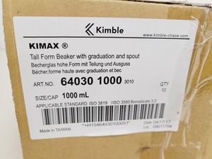 Thumbnail image of Job Lot of 29 Boxes of 10 Beakers Kimax ISO (Tall Form), 1000 ml Lab