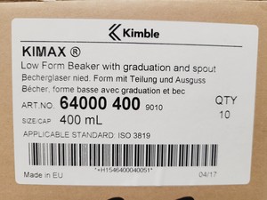 Thumbnail image of Job Lot of 250 x Beaker Kimax ISO (Low Form), 400 ml 25 Boxes (10 per Box) Lab