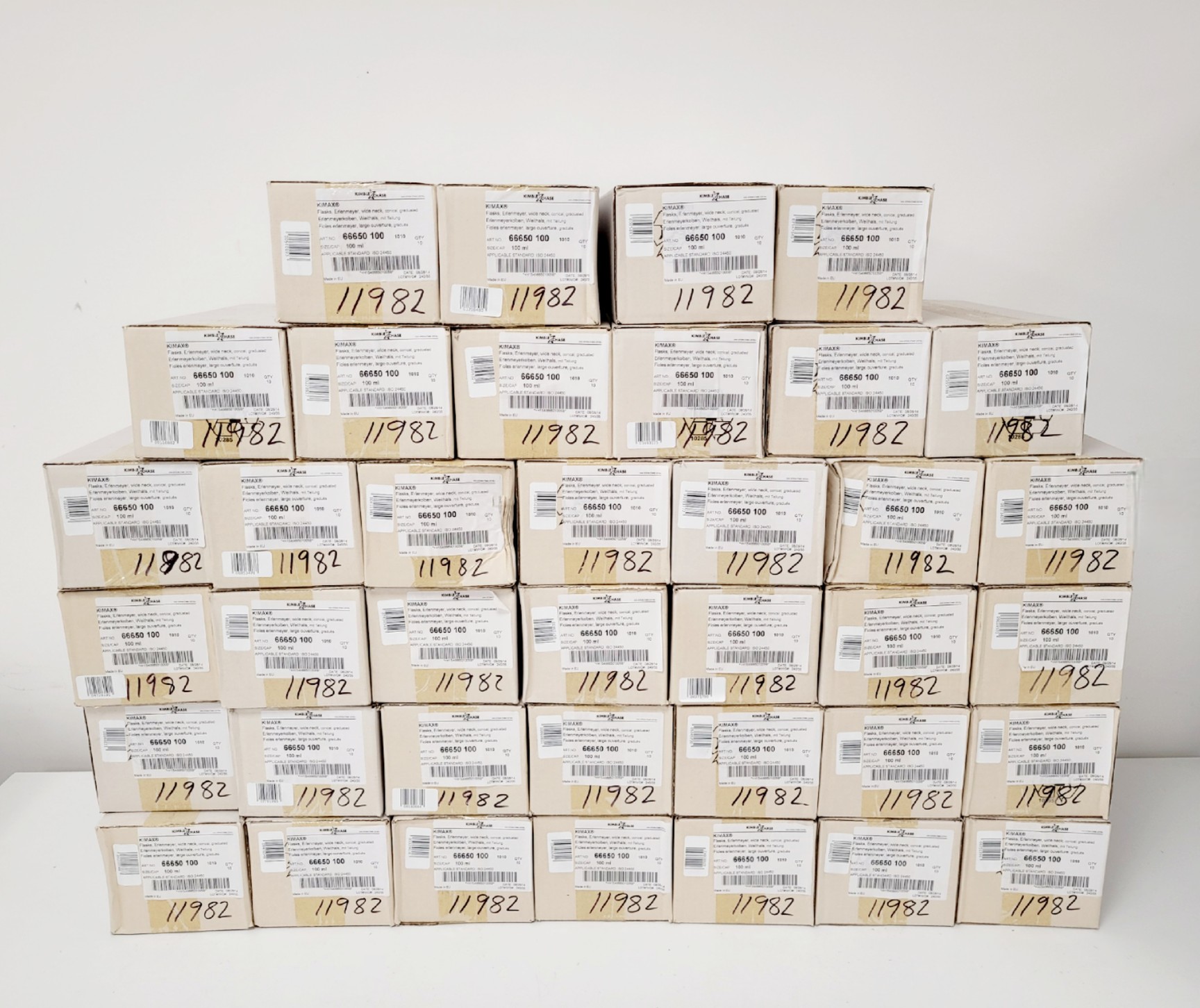 Image of Job Lot of 380 x Erlenmeyer Kimax ISO (Wide Neck), 100 ml (10 Per Box) Lab