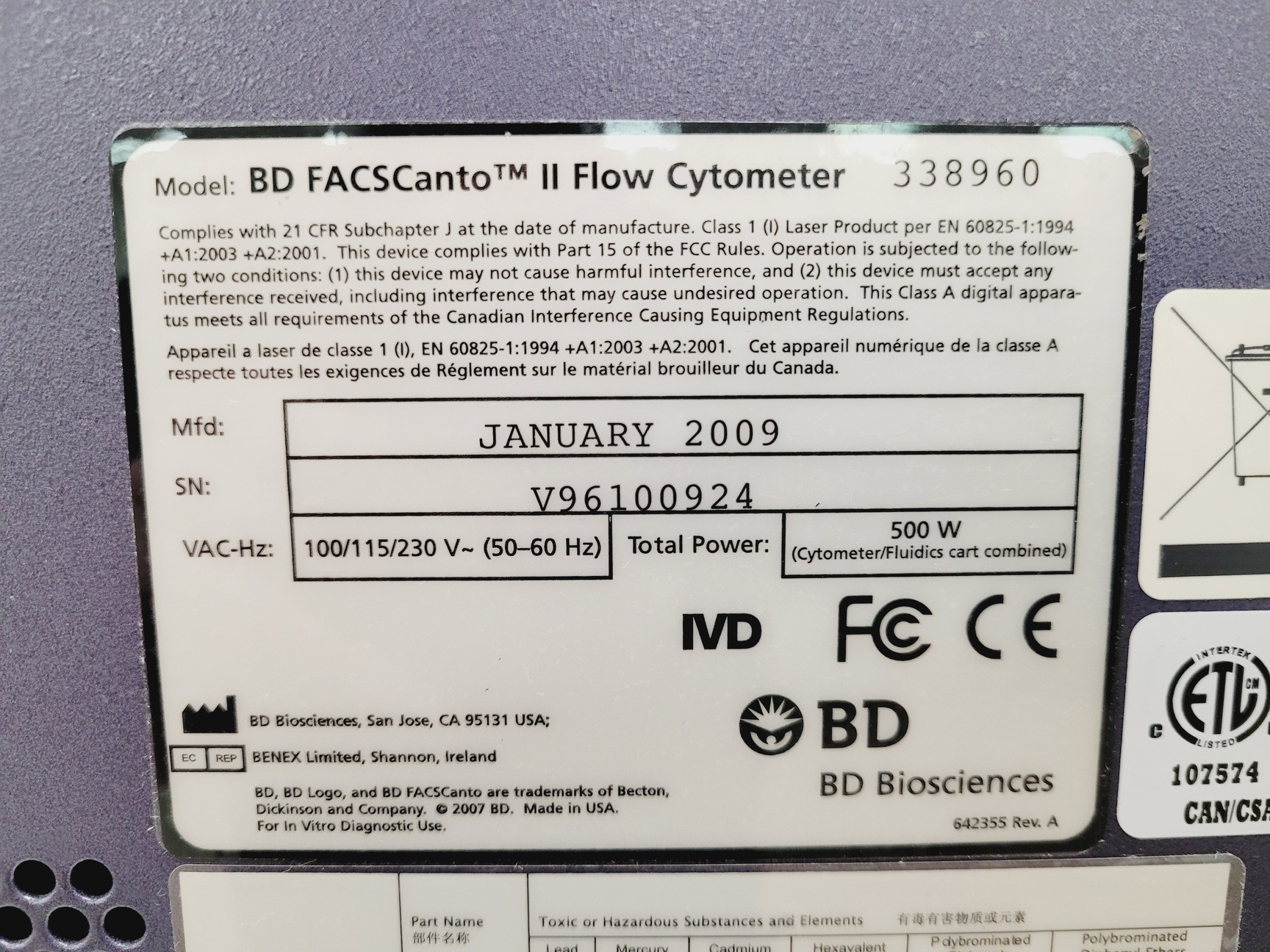 Image of BD FACSCanto II Flow Cytometer System w/ Fluidics Carts, PC & Software Lab