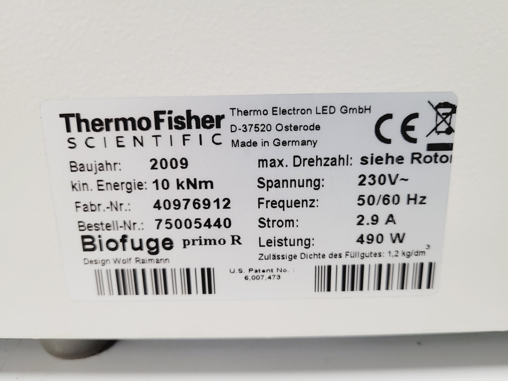 Image of Thermo Scientific Model Heraeus Biofuge Primo R Centrifuge Lab