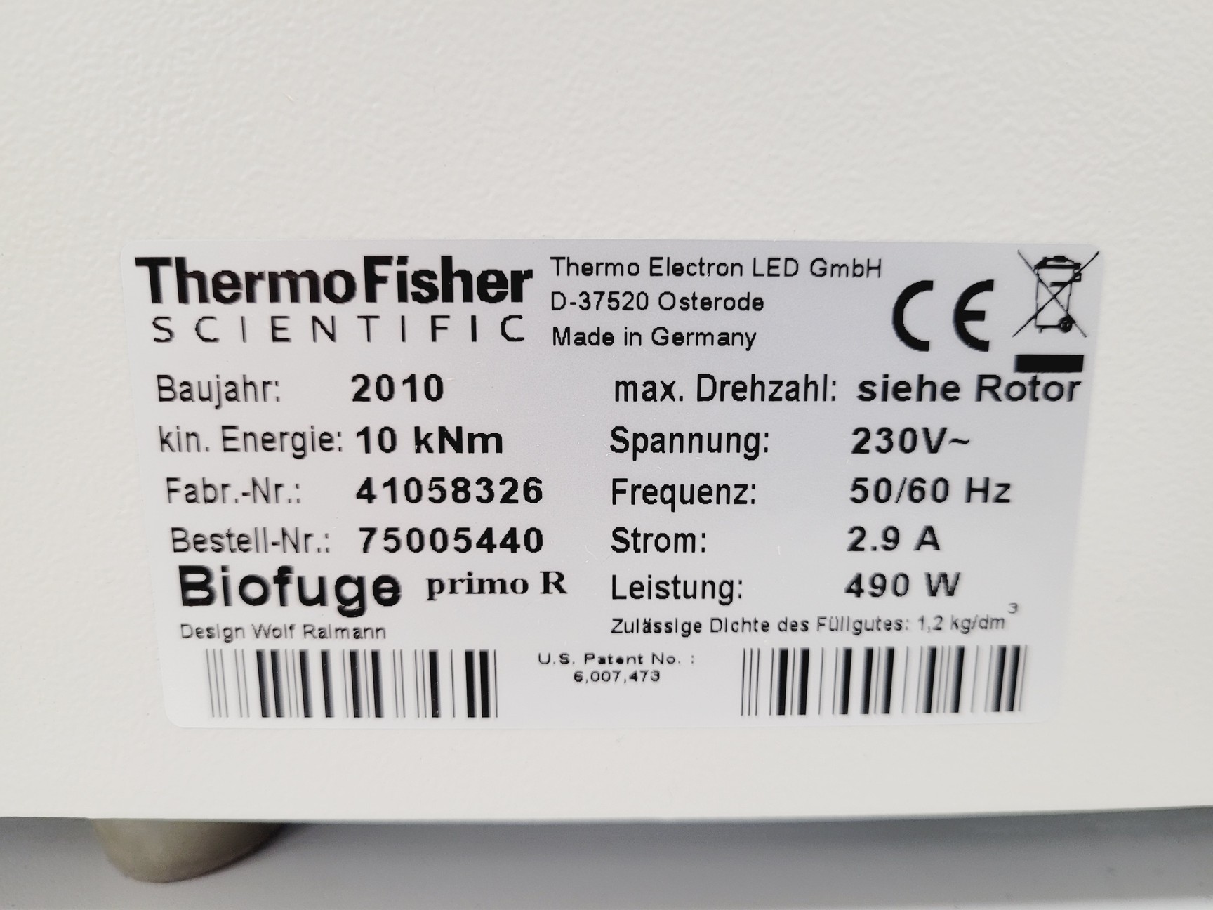 Image of Thermo Scientific Heraeus Biofuge Primo R Centrifuge Lab