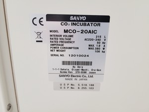 Thumbnail image of Sanyo CO2 Incubator Model-MCO 20AIC Lab Spares/Repairs