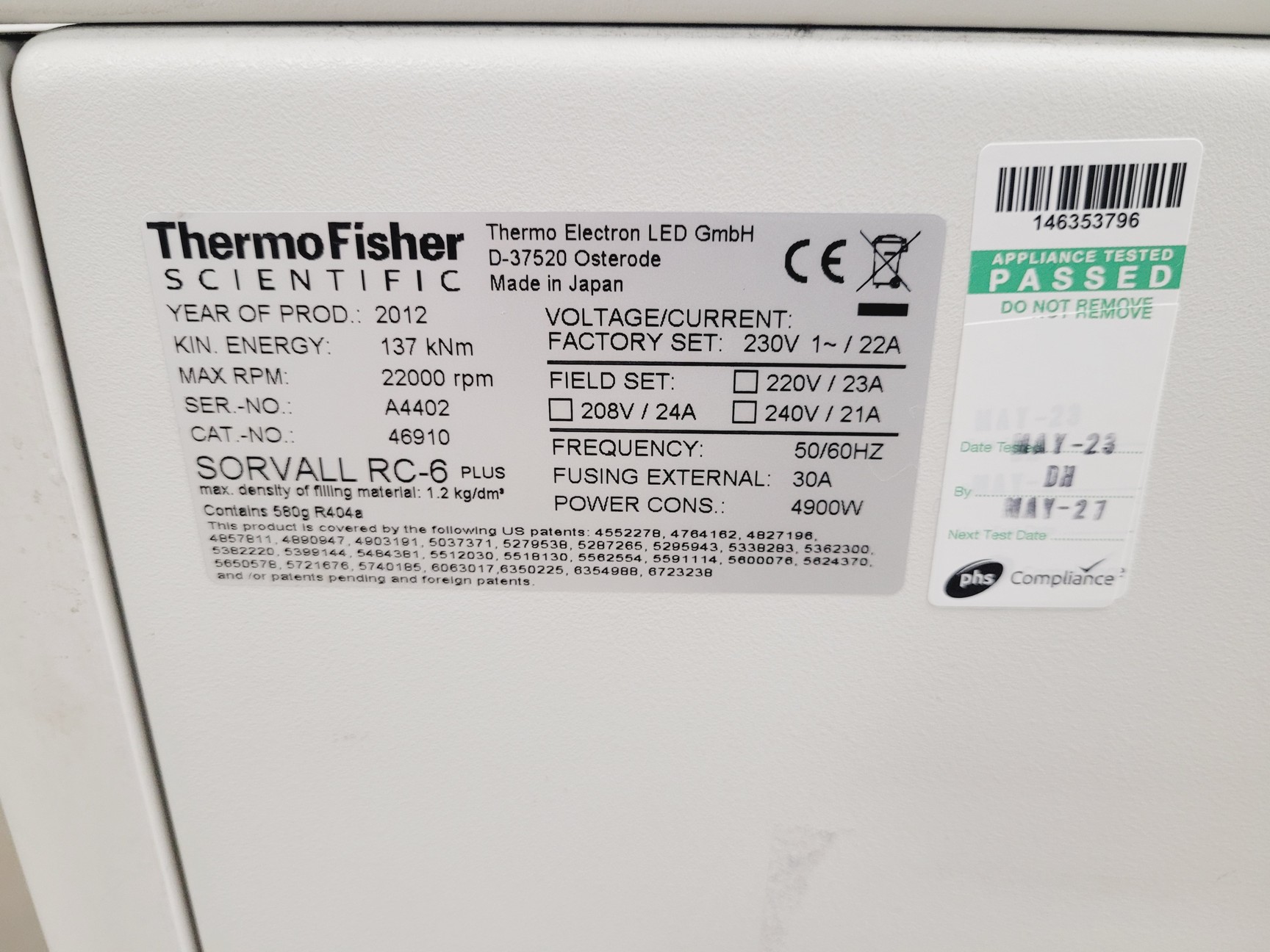 Image of Sorvall RC 6+ Floor Standing Centrifuge Thermo Scientific FiberLite Rotor Lab