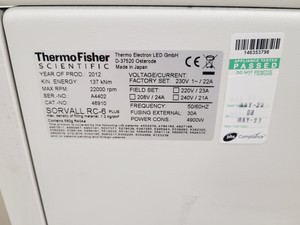 Thumbnail image of Sorvall RC 6+ Floor Standing Centrifuge Thermo Scientific FiberLite Rotor Lab