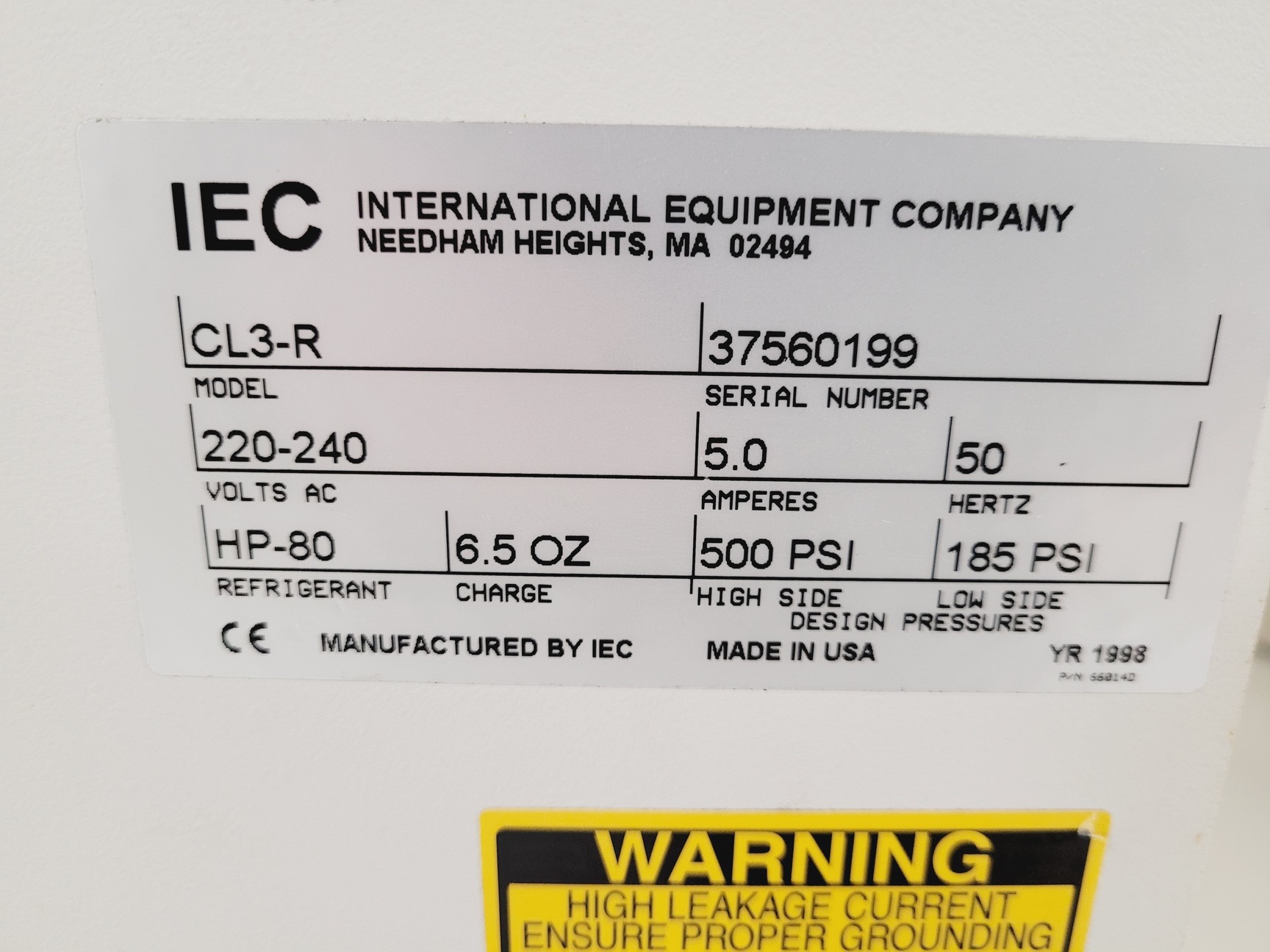 Image of IEC CL3-R Bench Top Centrifuge Lab