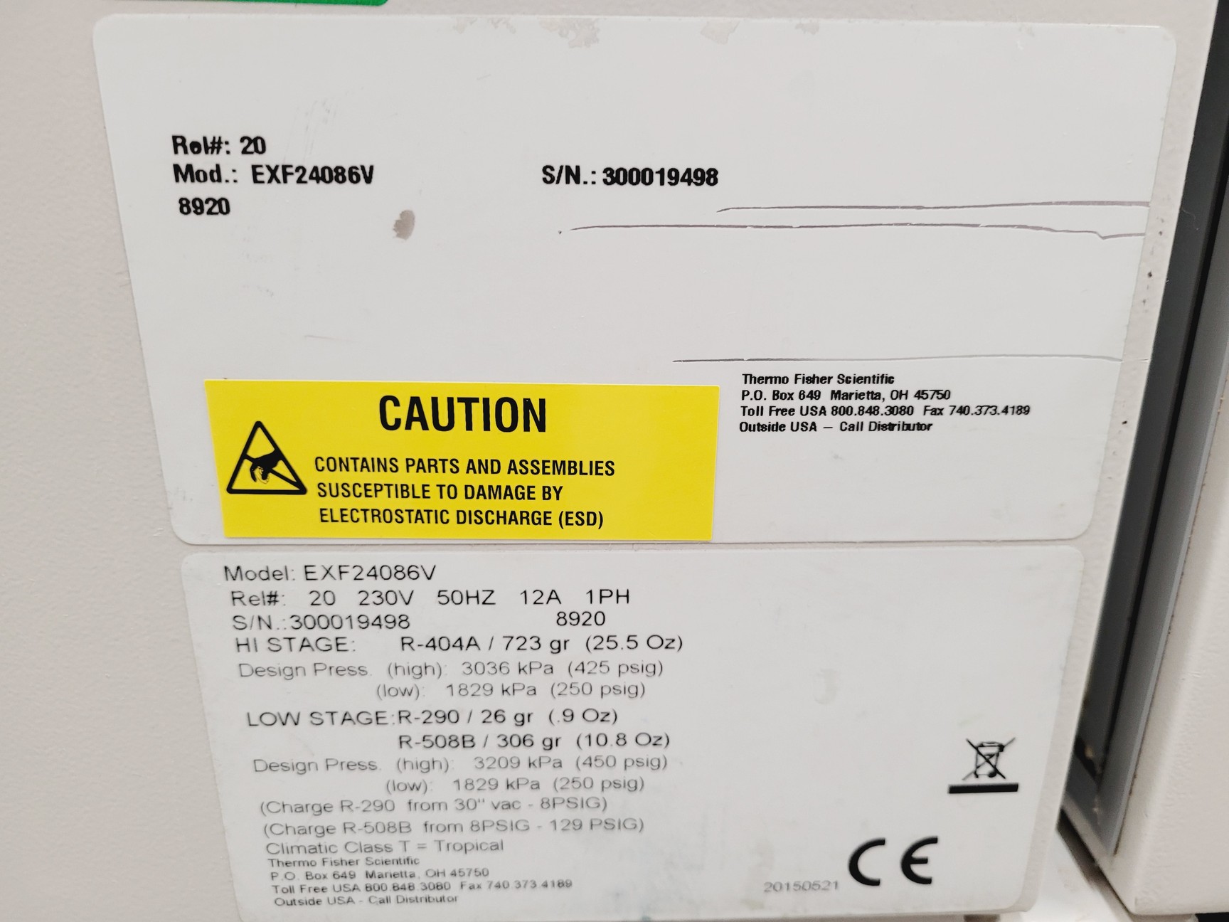 Image of Thermo Scientific Ultra Low Temperature Freezer Model Revco EXF 24086V Lab