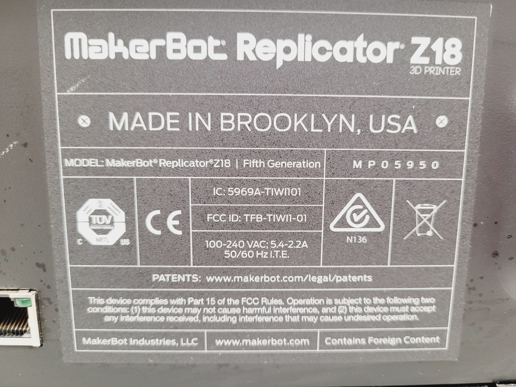 Image of MakerBot Replicator Z18 3D Printer 5th Gen