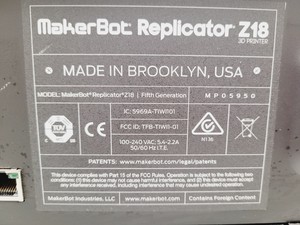 Thumbnail image of MakerBot Replicator Z18 3D Printer 5th Gen 