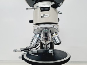 Thumbnail image of Nikon Optiphot-2 Microscope Lab w/ 4 x Objectives Japan M Plan, Fluor Lab