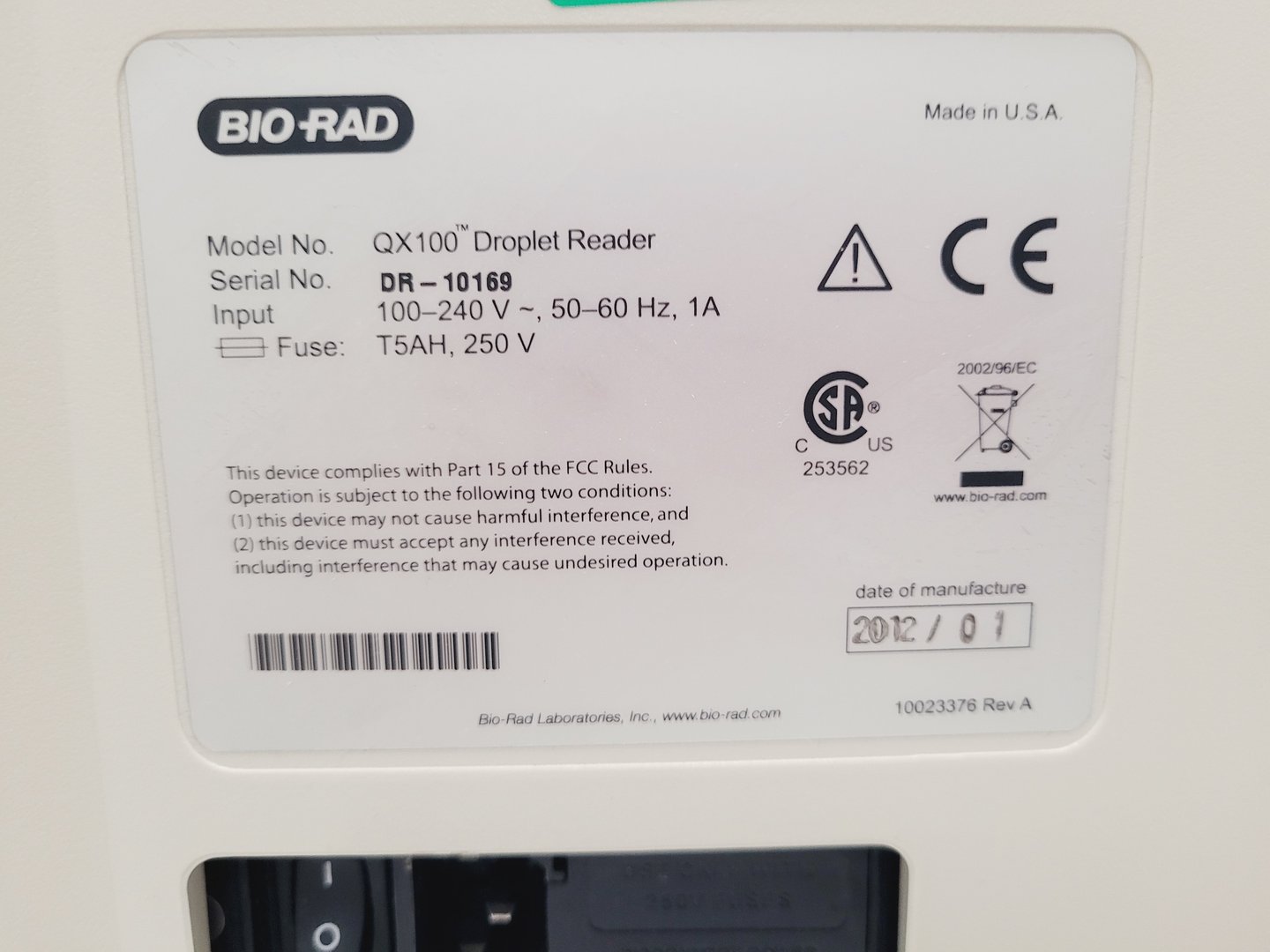 Image of Bio-Rad QX100 Droplet Reader Lab