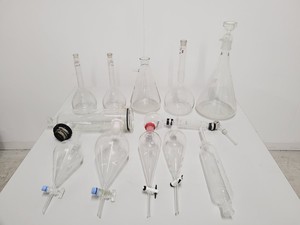 Image of 12 Piece Lab Glassware Collection Buchi, Schott Duran, Lenz, Pyrex, Volac, etc