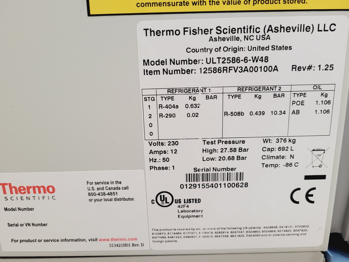 Image of Thermo Scientific Revco Elite Plus Freezer Ultra Low Temperature ULT 2586-6-W48 