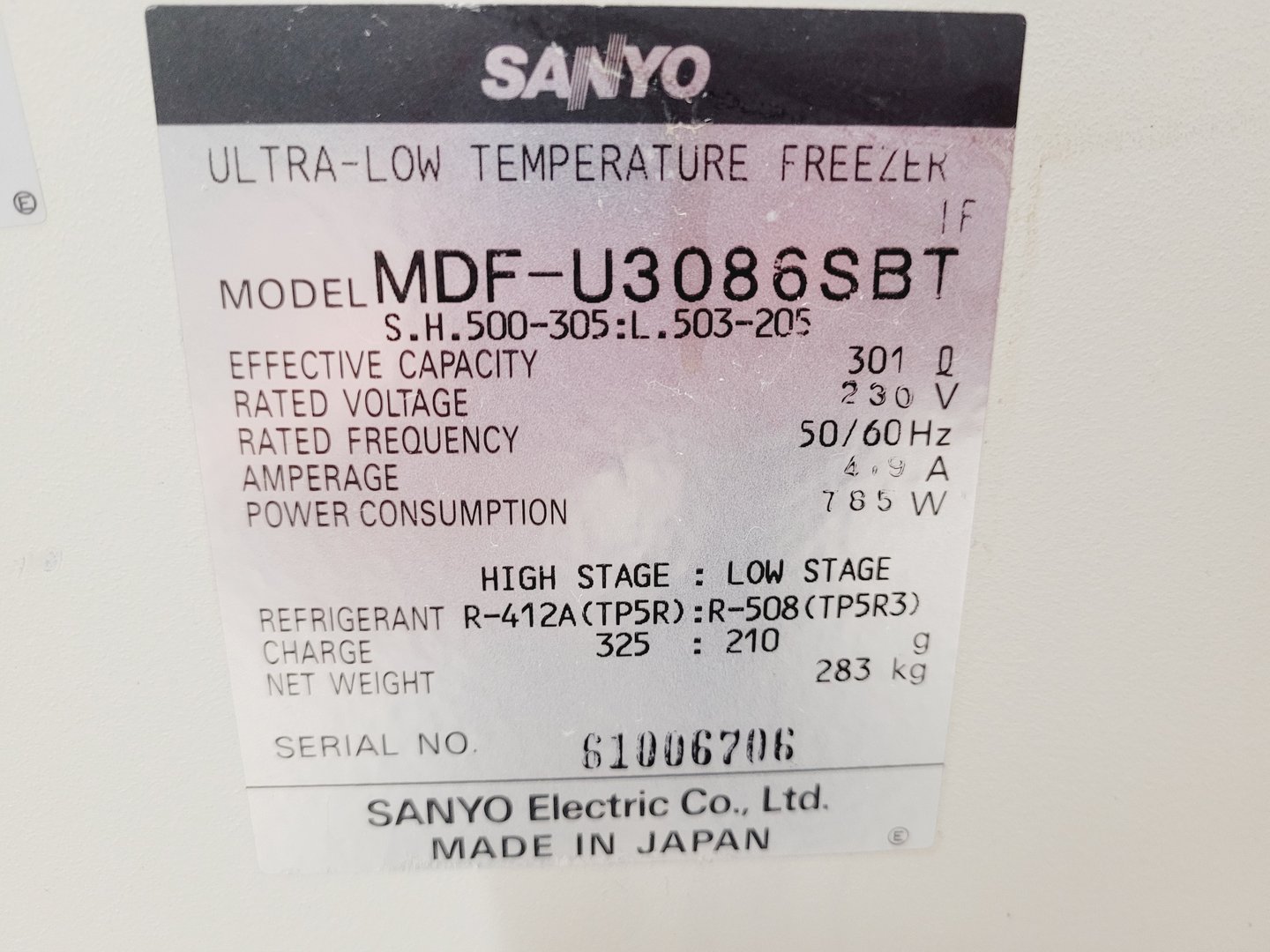 Image of Sanyo  Ultra Low Temperature Freezer MDF-U3086SBT ULT Lab Spares/Repairs