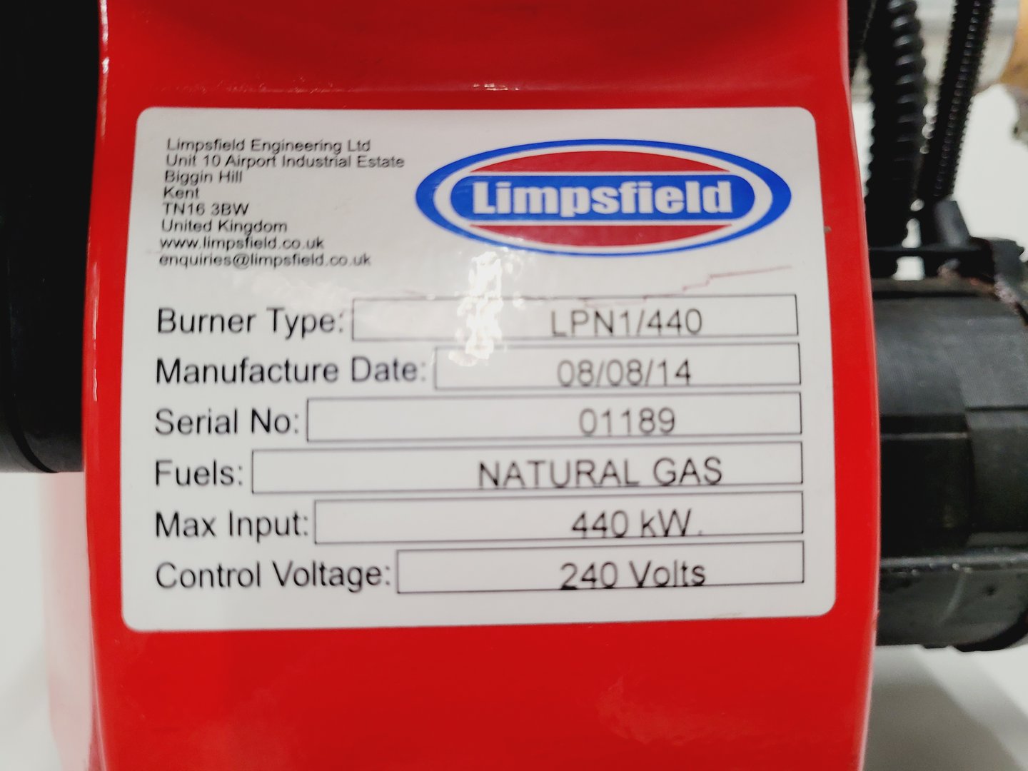 Image of Limpsfield LPN1/440  Natural Gas Burner 440 KW/hr  1.5MBtu/hr Dungs Gas Valve