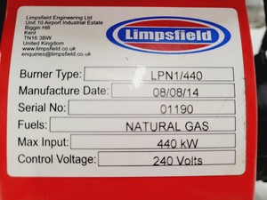 Thumbnail image of Limpsfield LPN1/440 Gas Burner 440 KW/hr 1.5MBtu/hr Dungs Gas Valve